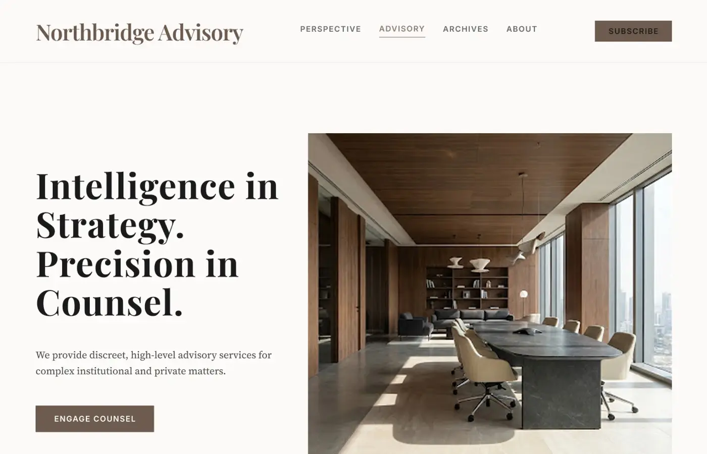 Northbridge homepage opening with architectural imagery and precise strategic copy.