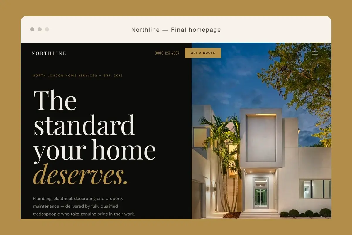 Northline website hero composed inside a warm-tan browser frame.