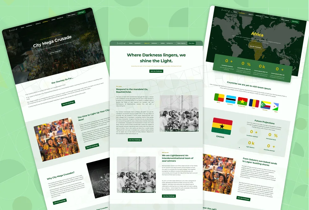 Reach4Christ website redesign shown across a laptop, tablet and phone.